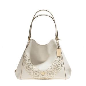 Coach Edie Mini Stud Chalk Leather Shoulder Bag